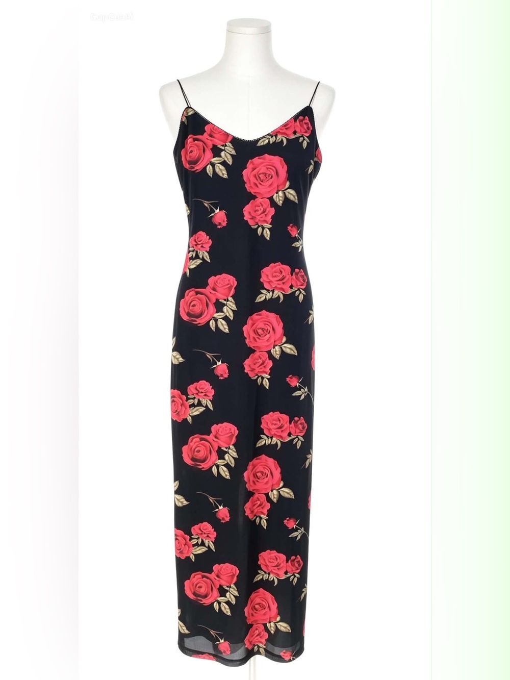 Dynamite Black Maxi Slip Dress with Red Rose Print